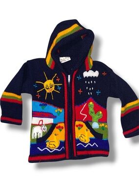 Isabella Mia Peruvian blue hand knit hooded zip up sweater
